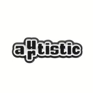 'Autistic' Word Enamel Pin in Black and White